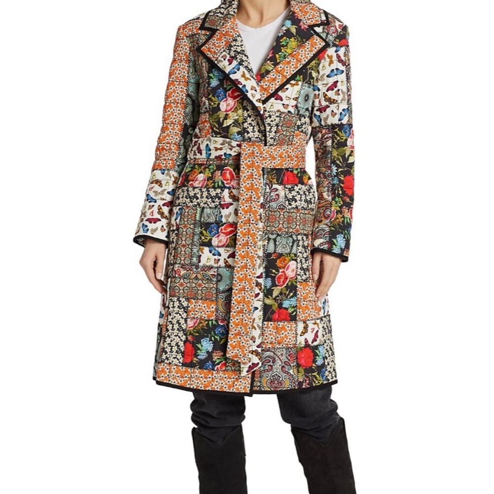 Alice + Olivia | Moya Quilted Patchwork Belted Coat (Multi/Black)